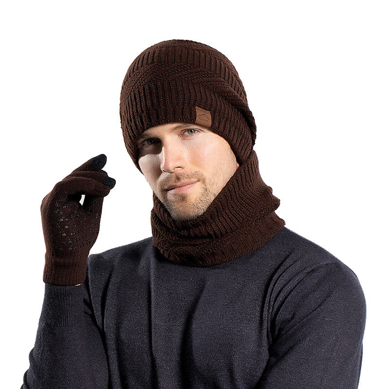 Winter Fleece-lined Warm Hat Scarf Gloves Three-piece Set