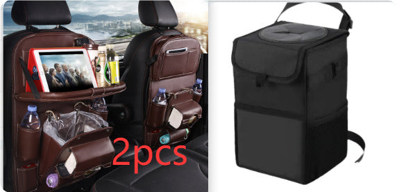 PU Leather Car Storage Bag Multifunction Seat Back Tray Hanging Bag Waterproof Car Organizer Automotive Interior Accessories