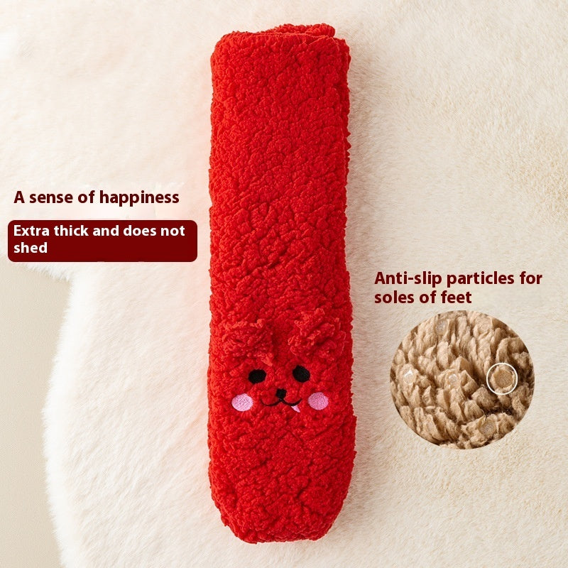 Winter Floor Socks Velvet Thicken Warm Coral Velvet Cute Socks Home Footwear Non-slip Socks New Year Gifts Winter Gadgets