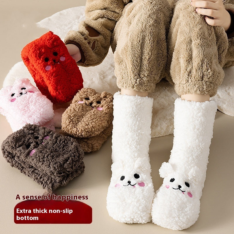 Winter Floor Socks Velvet Thicken Warm Coral Velvet Cute Socks Home Footwear Non-slip Socks New Year Gifts Winter Gadgets