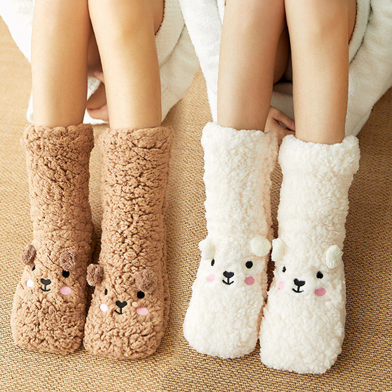 Winter Floor Socks Velvet Thicken Warm Coral Velvet Cute Socks Home Footwear Non-slip Socks New Year Gifts Winter Gadgets