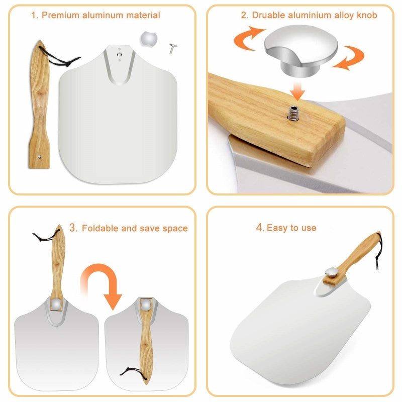 12 Inch Pizza Peel Oven Aluminium Foldable Wood Handle And Pizza Paddle