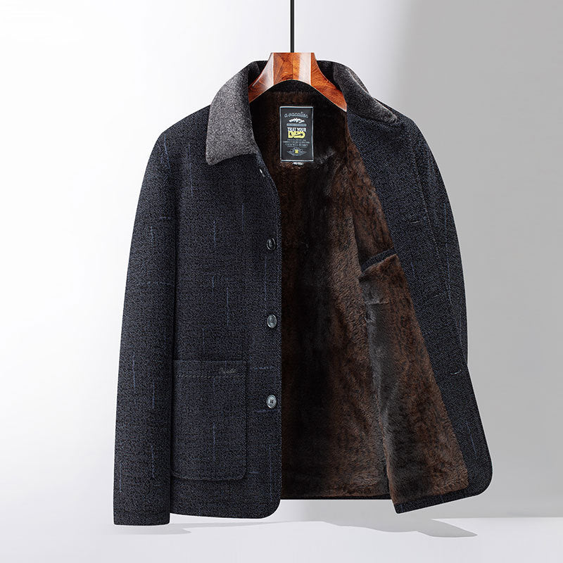 Middle-aged And Elderly Cotton-padded Jackets Dad-style Outerwear Lapel Wool Coats