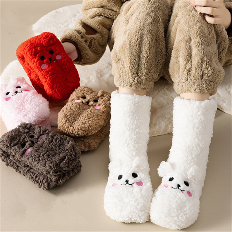 Winter Floor Socks Velvet Thicken Warm Coral Velvet Cute Socks Home Footwear Non-slip Socks New Year Gifts Winter Gadgets