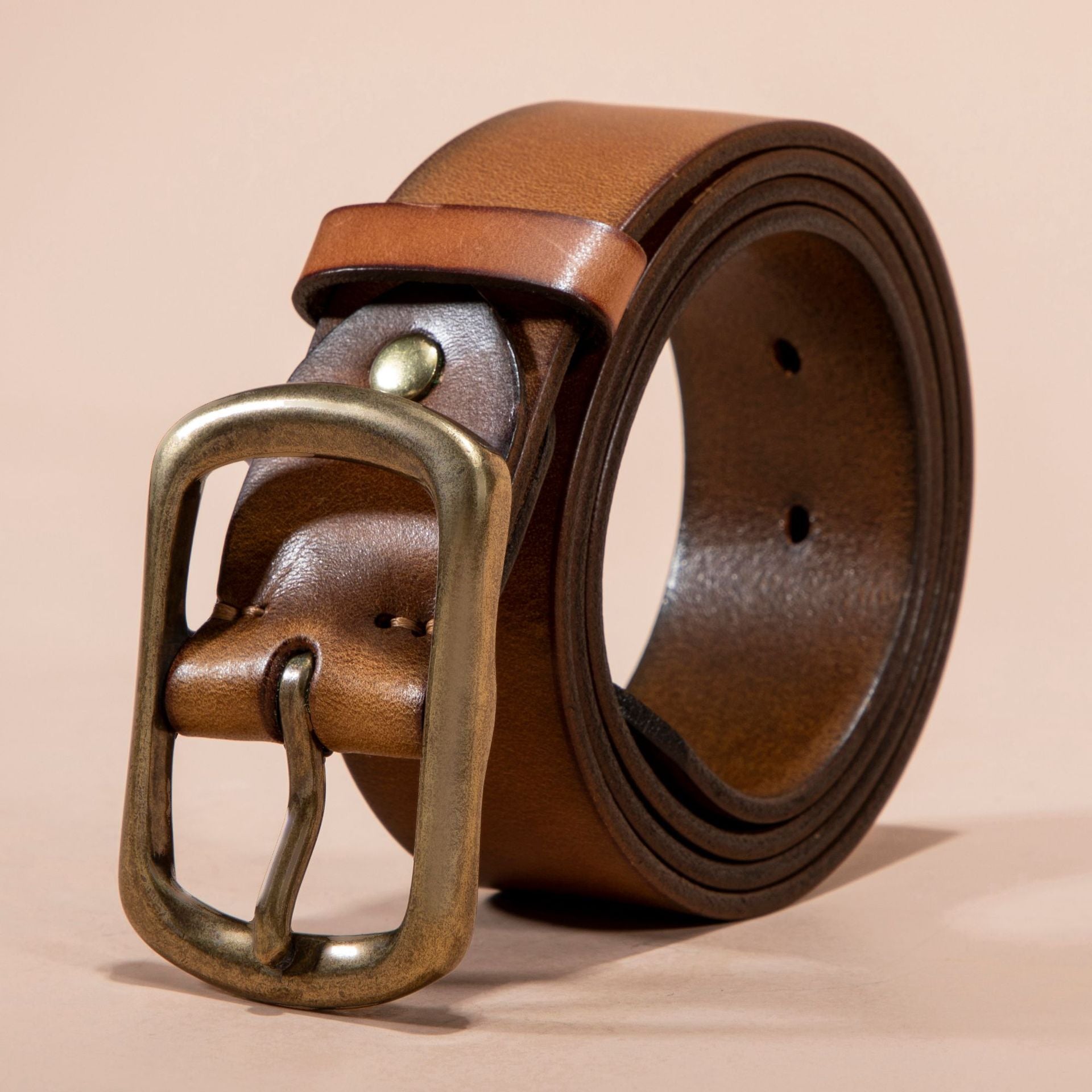 Men's Belt Genuine Leather Top Grain Pure Cowhide Retro Brass Buckle