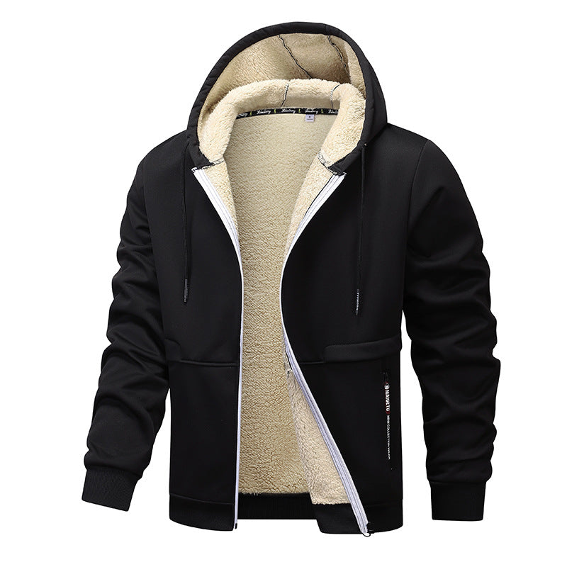 Casual Hoodies For Men Heavyweight Fleece Sweatshirt Winter Thick Sherpa Lined Hooded Zipper Jacket Thick Streetwear Coats