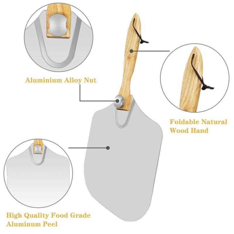 12 Inch Pizza Peel Oven Aluminium Foldable Wood Handle And Pizza Paddle
